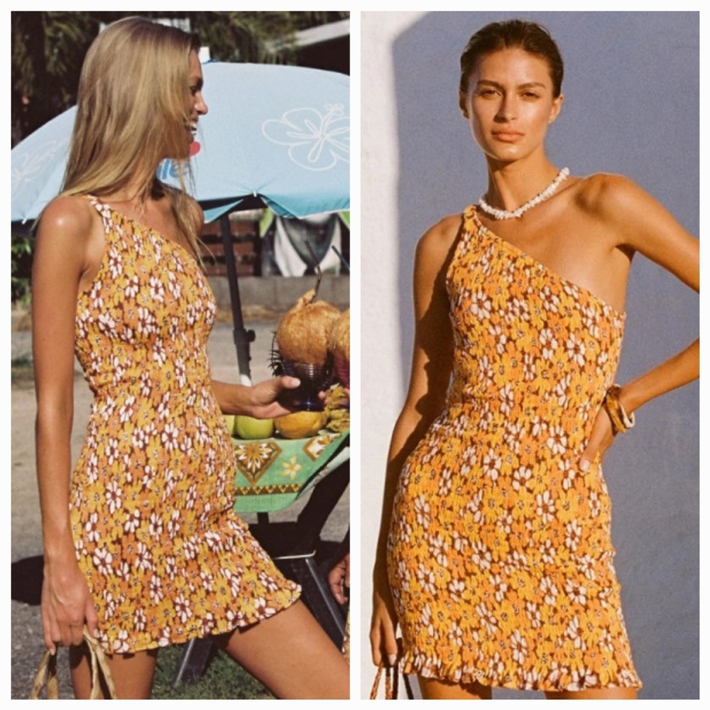 FAITHFULL THE BRAND TERRE MER MINI DRESS in LI RENI FLORAL PRINT ORANGE - Picture 2 of 11